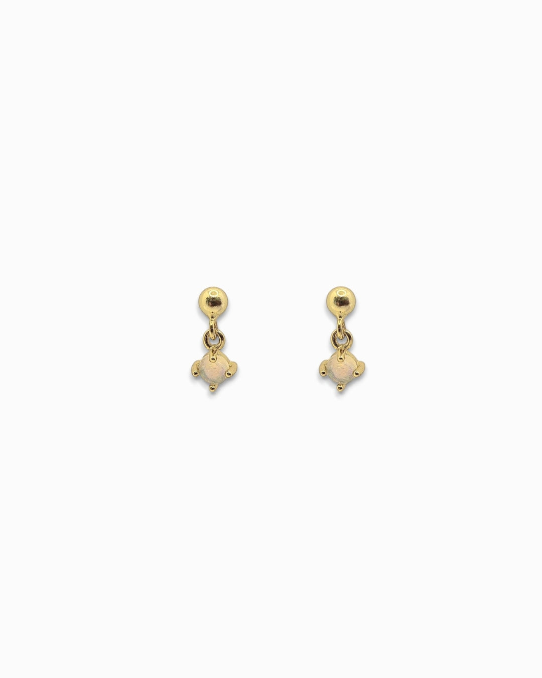 Gold drop stud earrings with Holographic drops on a white background
