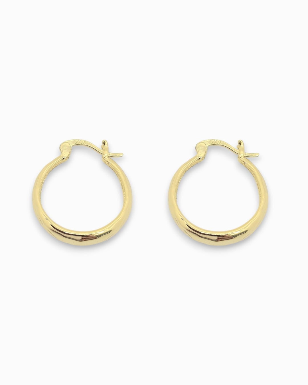 18k textured Gold hoop earrings on a white background