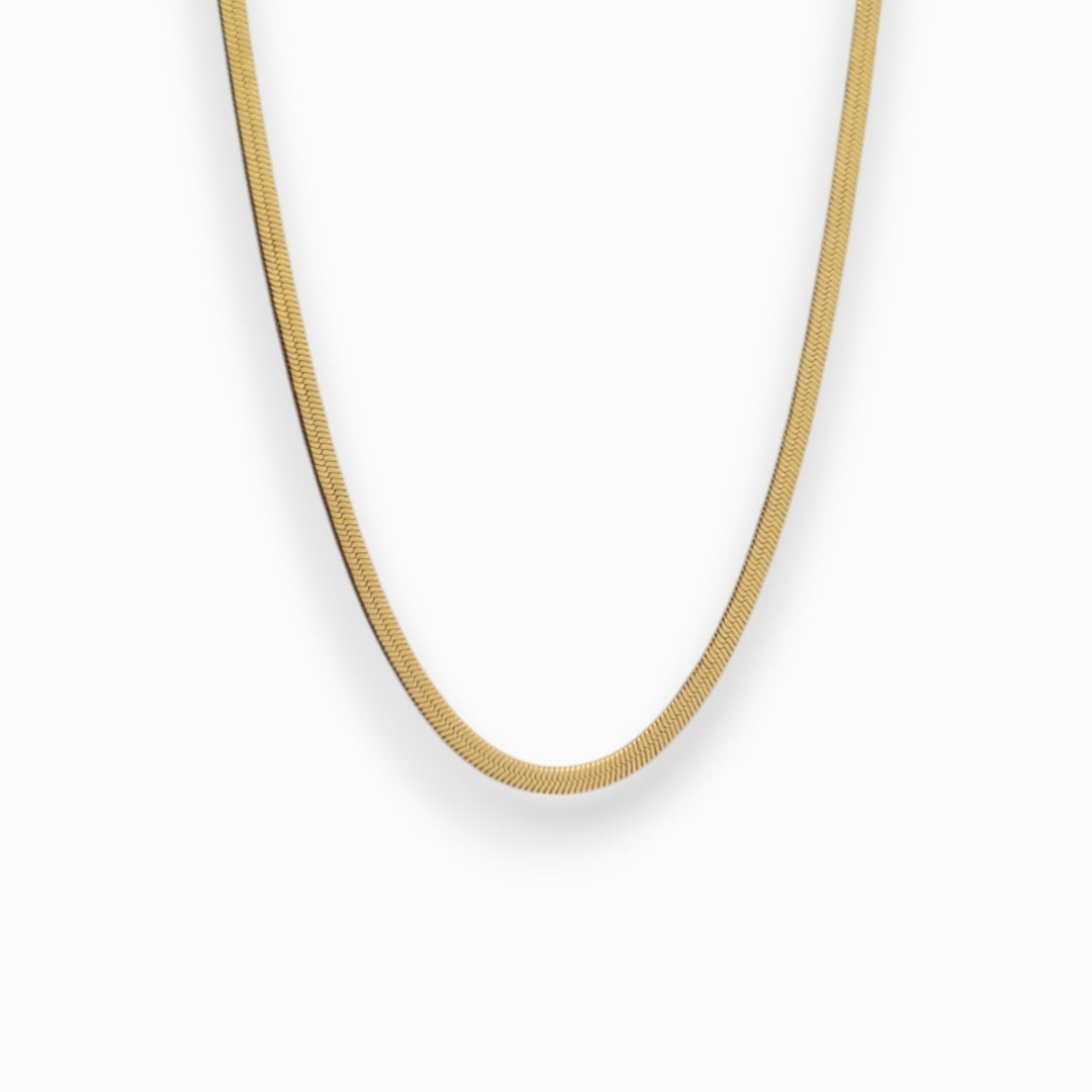 Waterproof 18k Gold snake chain necklace on a white background