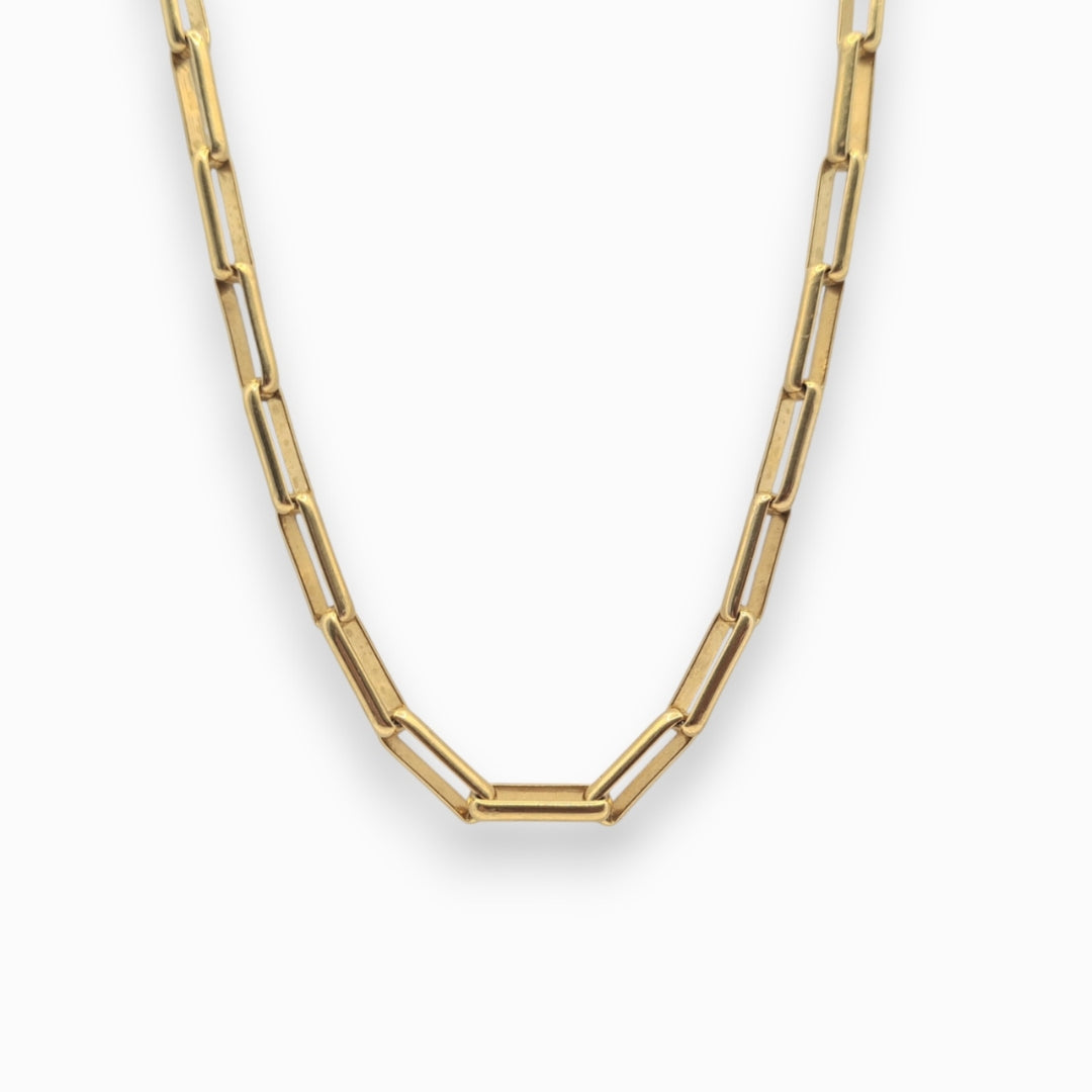Waterproof 18k Gold Paperclip Chain necklace on a white background