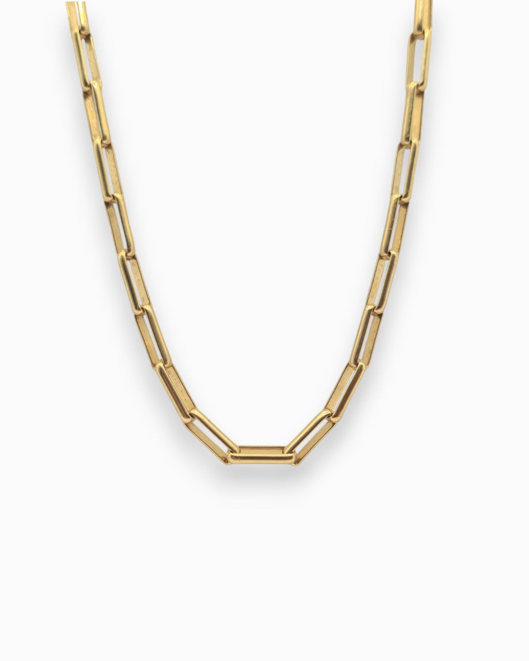 Waterproof 18k Gold Paperclip Chain necklace on a white background