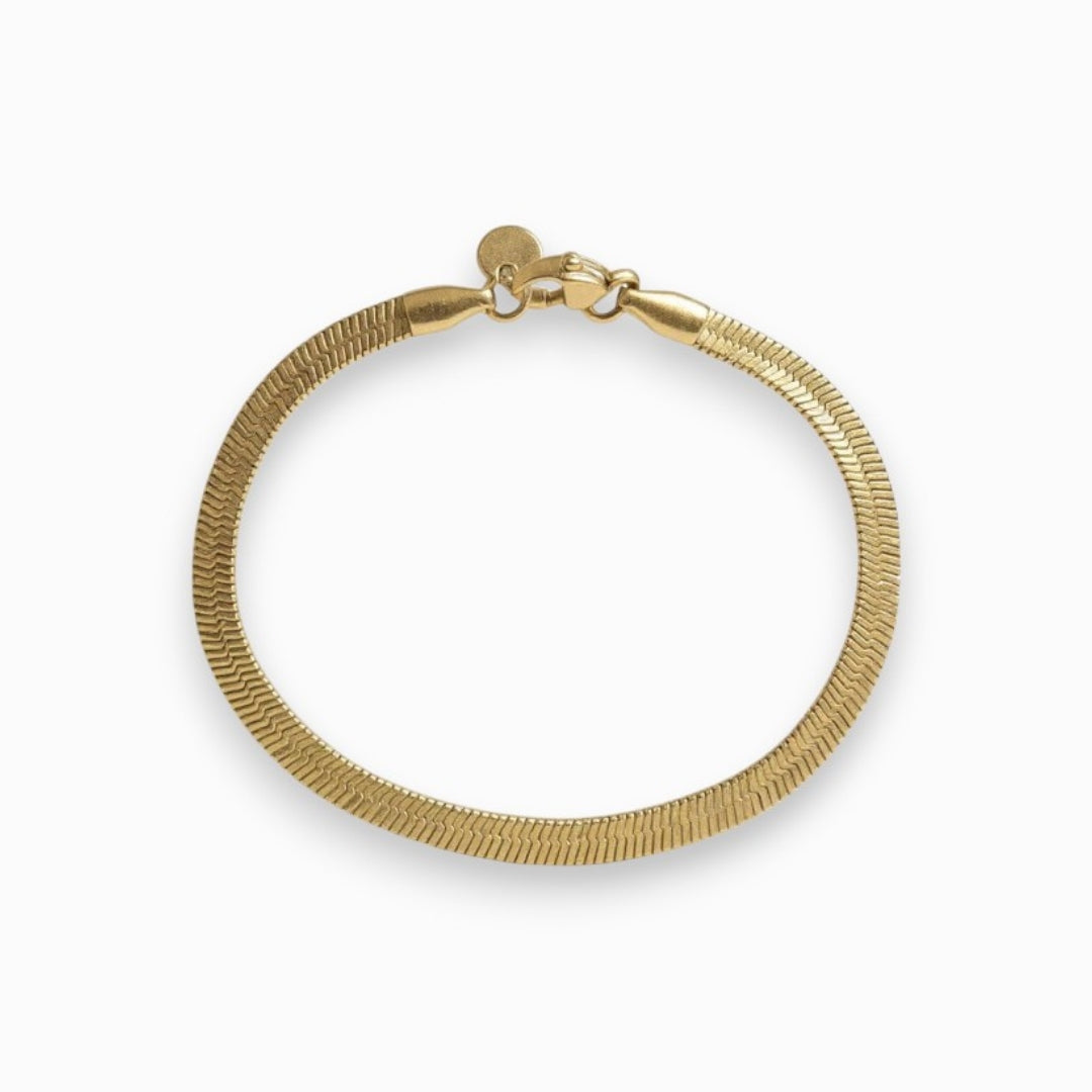 Waterproof Gold Snake chain bracelet on a white background