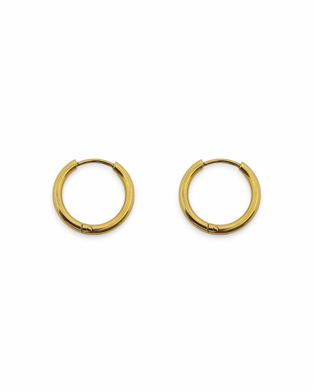 Small Gold hoop earrings on a white background