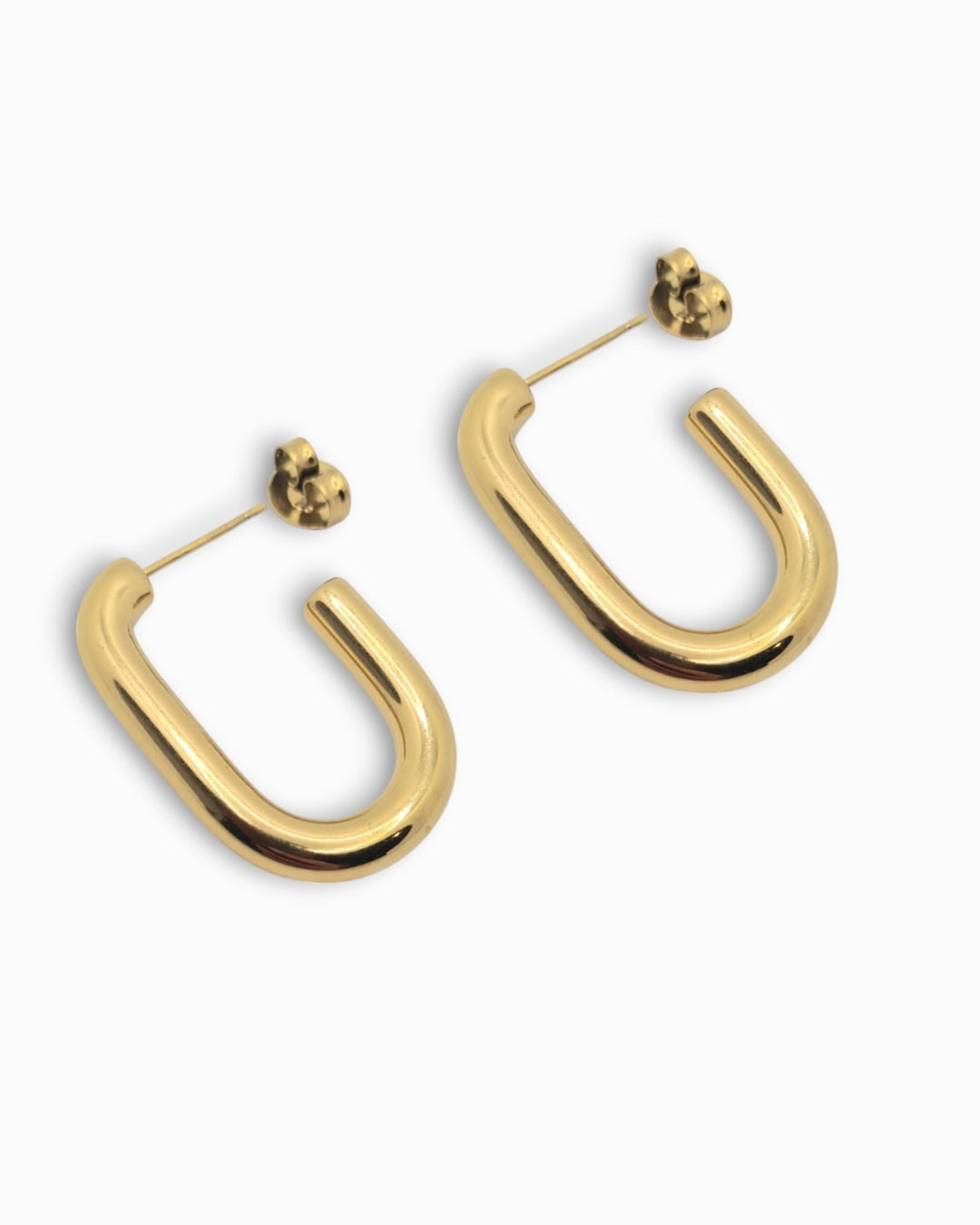 18k Gold waterproof U shaped hoop earrings on a white background