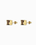 Pair of 18 carat gold vermeil hoop earrings on a white background