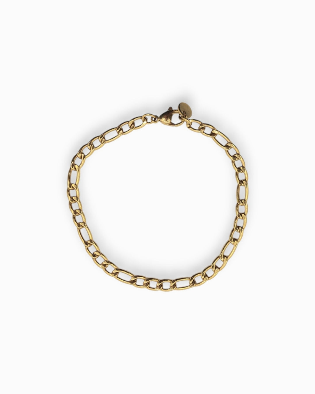 Gold Figaro chain bracelet on a white background