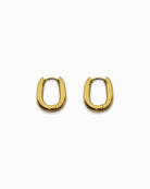 Pair of waterproof 18k gold hoop earrings on a white background