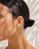 The Hunter Rose Aura 18k gold plated hoop earrings, styled as everyday demi-fine jewellery.