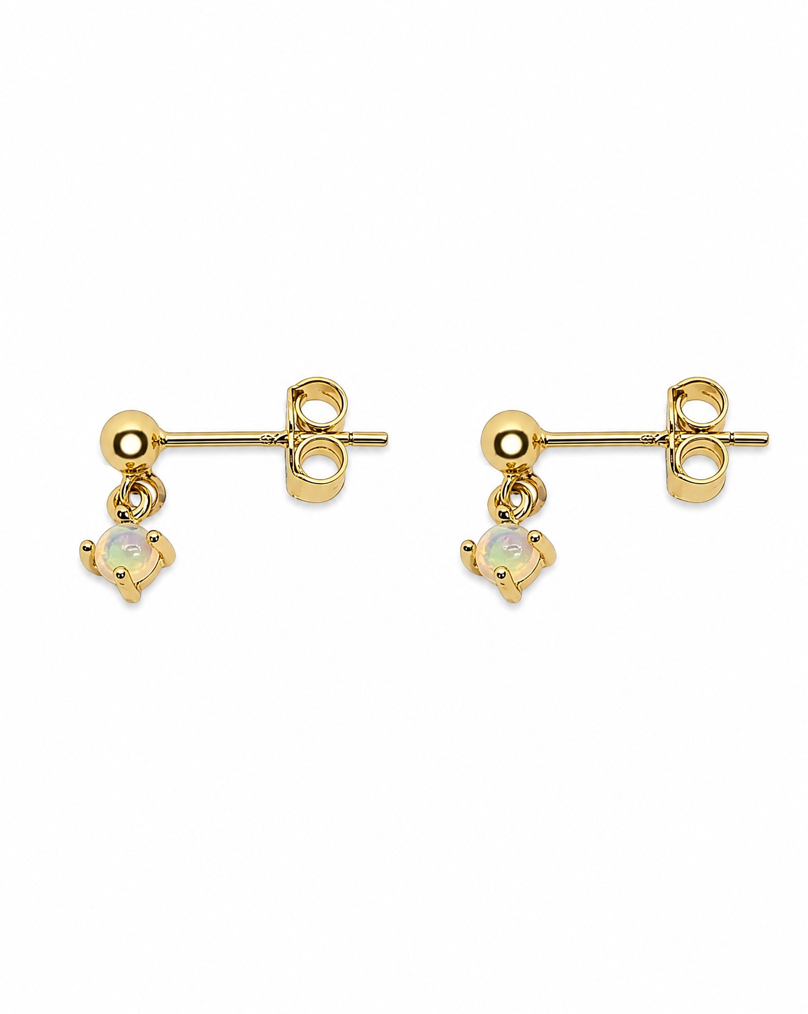 Studio view of the Aurora 18k gold plated sterling silver drop stud earrings by Hunter Rose