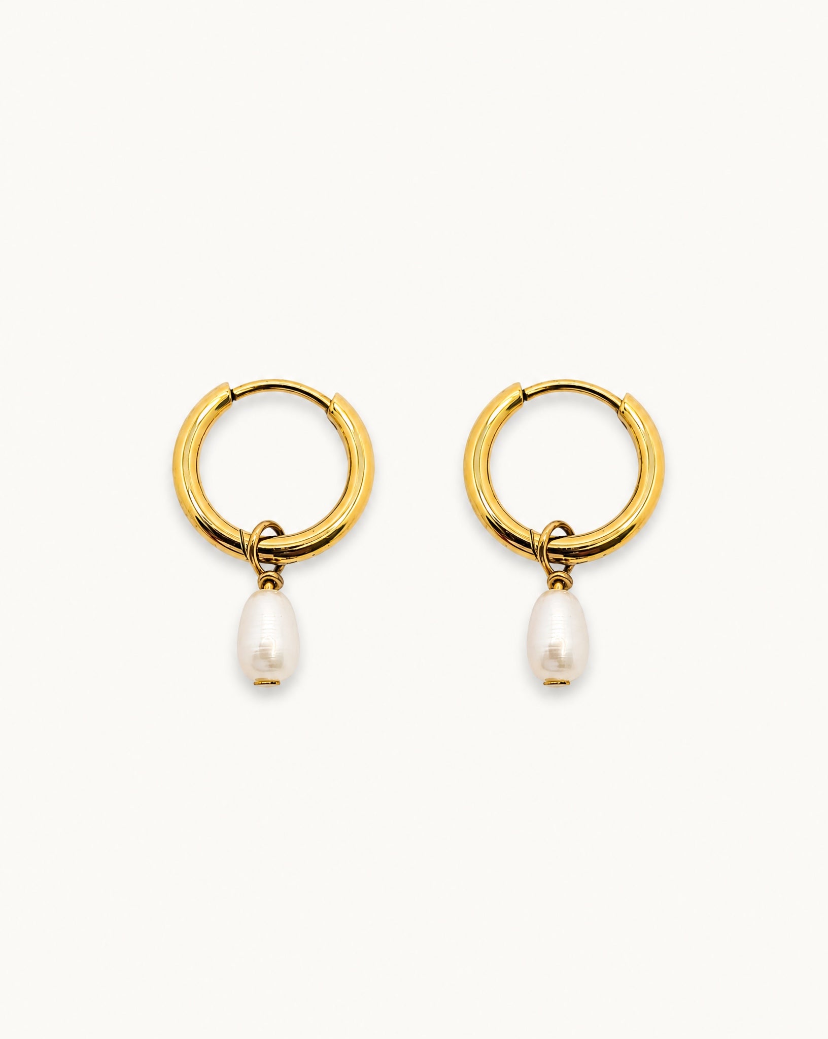 Hunter Rose Ayla 18k gold waterproof pendant hoop earrings.