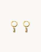 Hunter Rose Bronte 18k gold plated huggie earrings featuring black zirconia pendants and a sterling silver base.