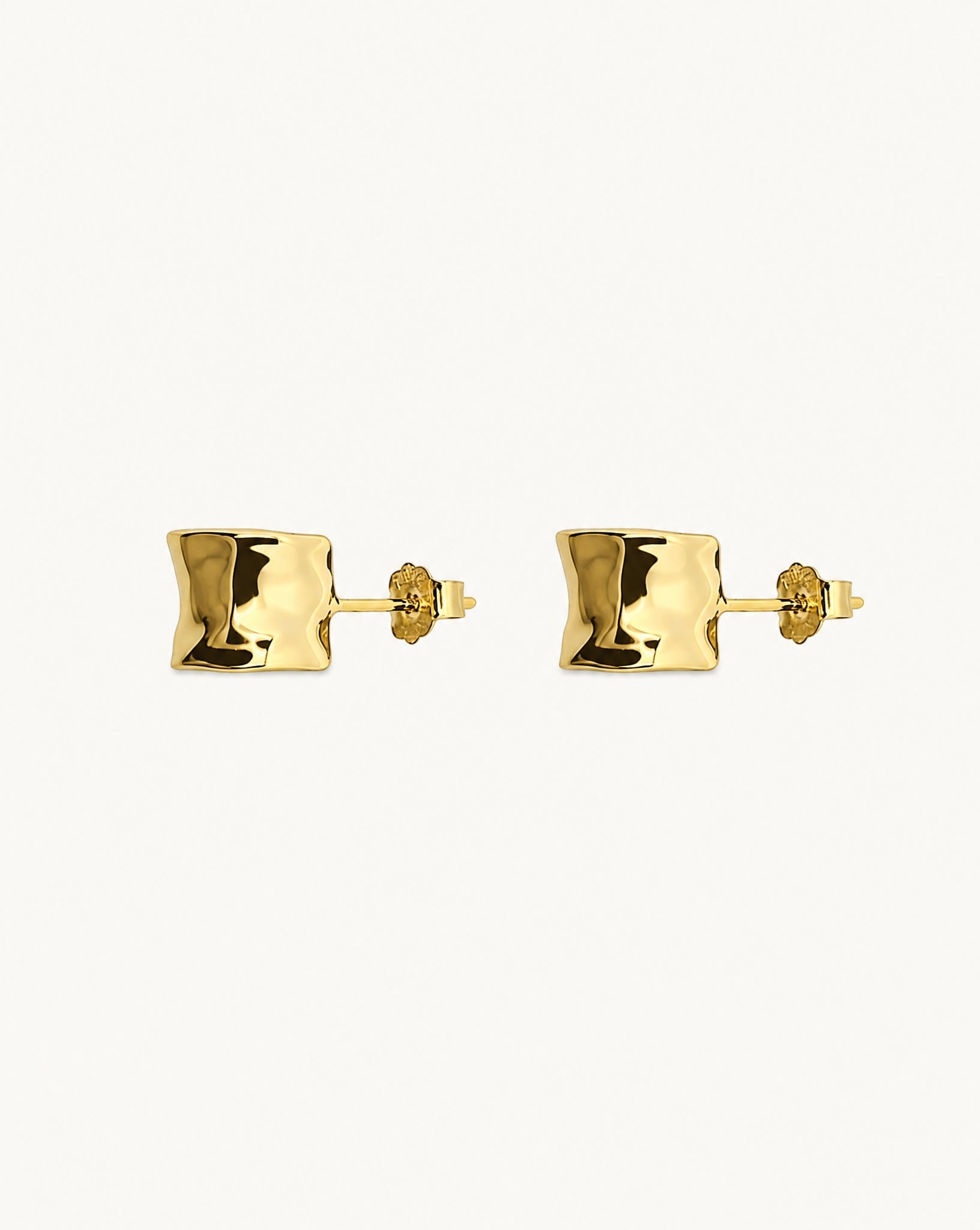 Front view of the Hunter Rose Charlie 18k gold plated textured hoop earrings with a sterling silver base.